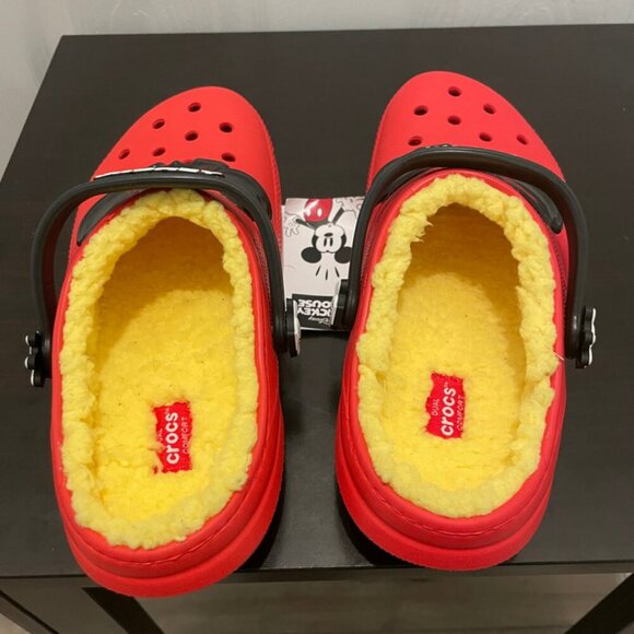 CROCS CLOG DISNEY MICKEY MOUSE SZ 5J RED YELLOW FUZZY LINED KAWAII ICONIC MICKEY - Picture 15 of 16